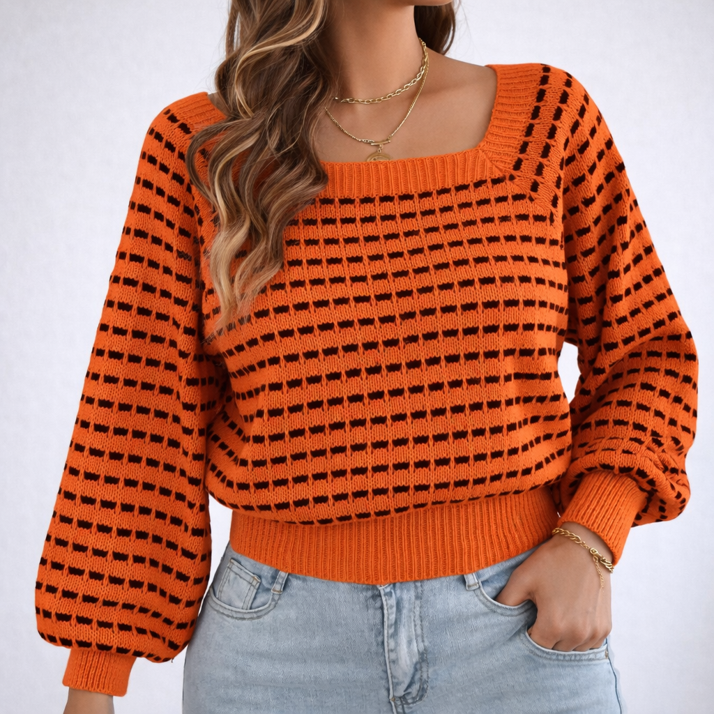 Square Neck Plaid Sweater