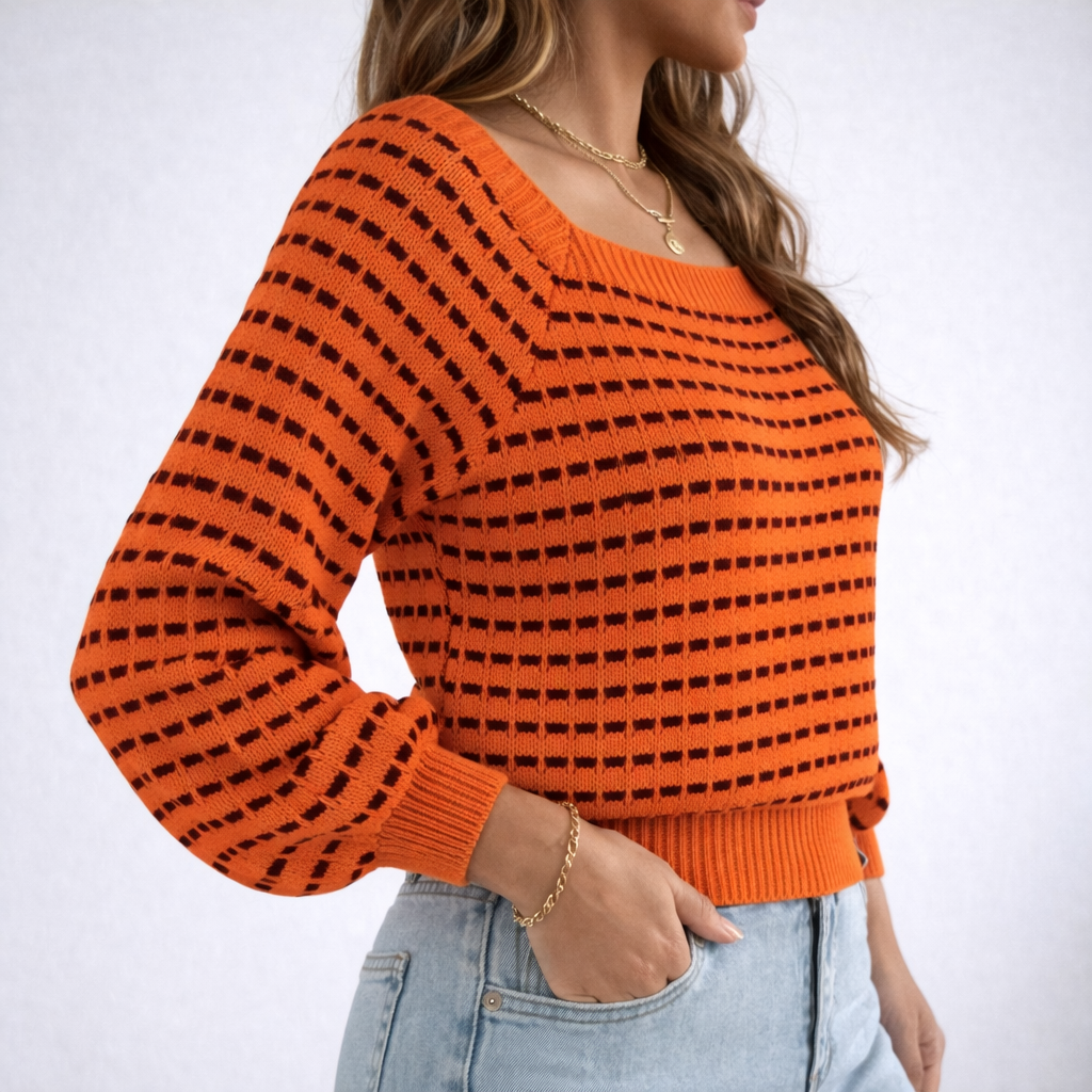 Square Neck Plaid Sweater