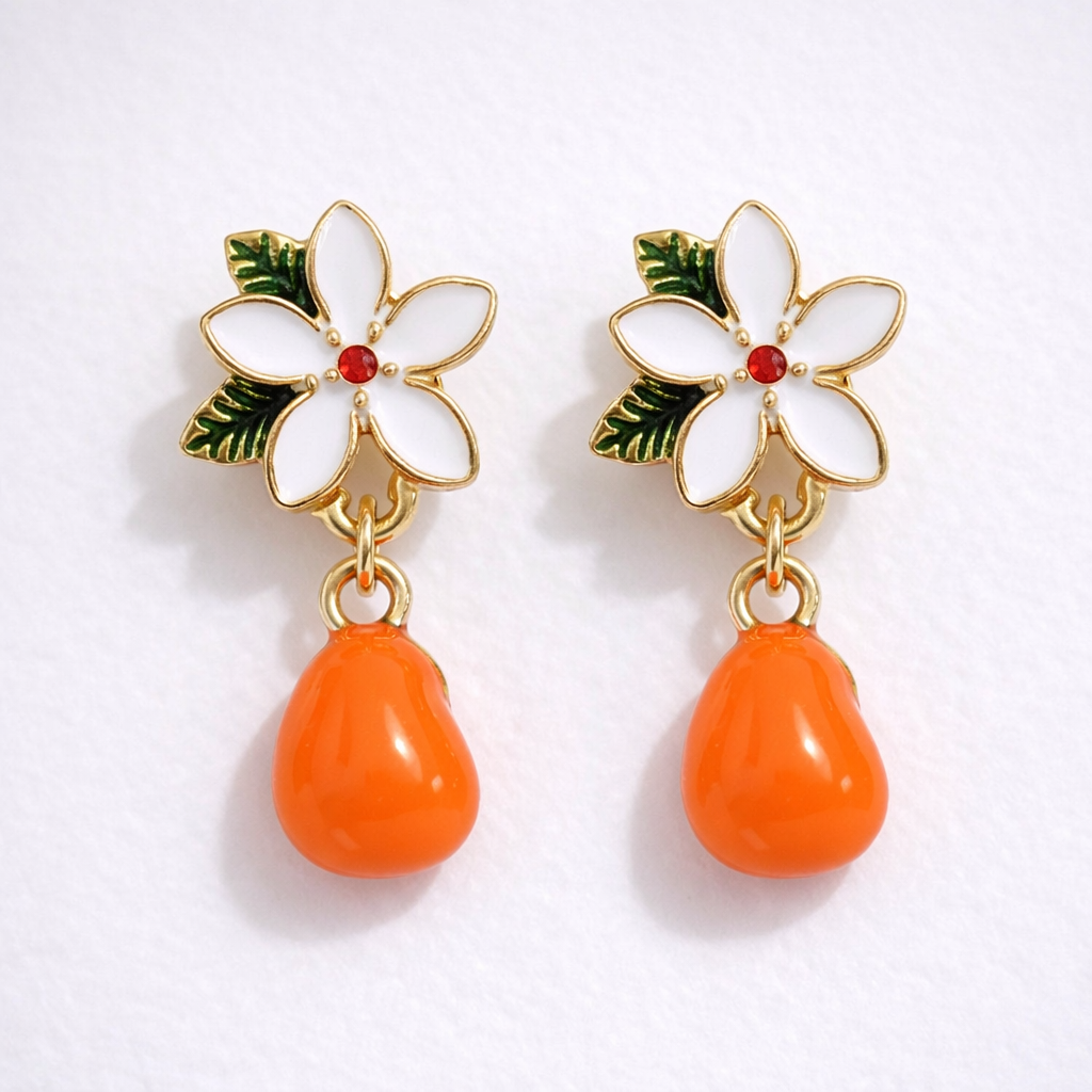 Orange Flower-Tops Oorbellen